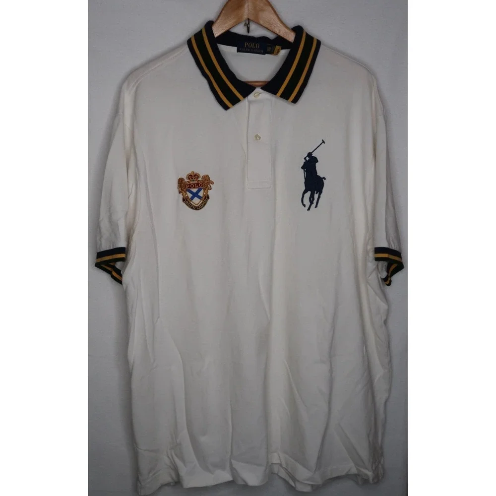 Polo Ralph Lauren Big Pony‎ Crest Polo Shirt Mens 2XB White Preppy Old Money EUC